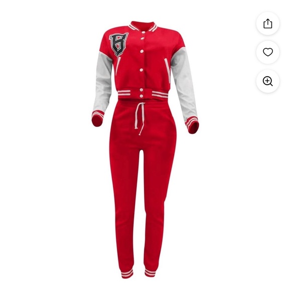 Vibrant Red and White Varsity Jumpsuit - Picture 2 of 5